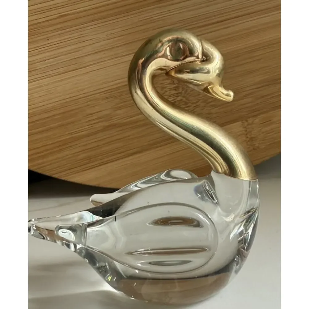 Art Glass Swan with Gold Colored Head Neck and Controlled Bubbles in Body 3x3